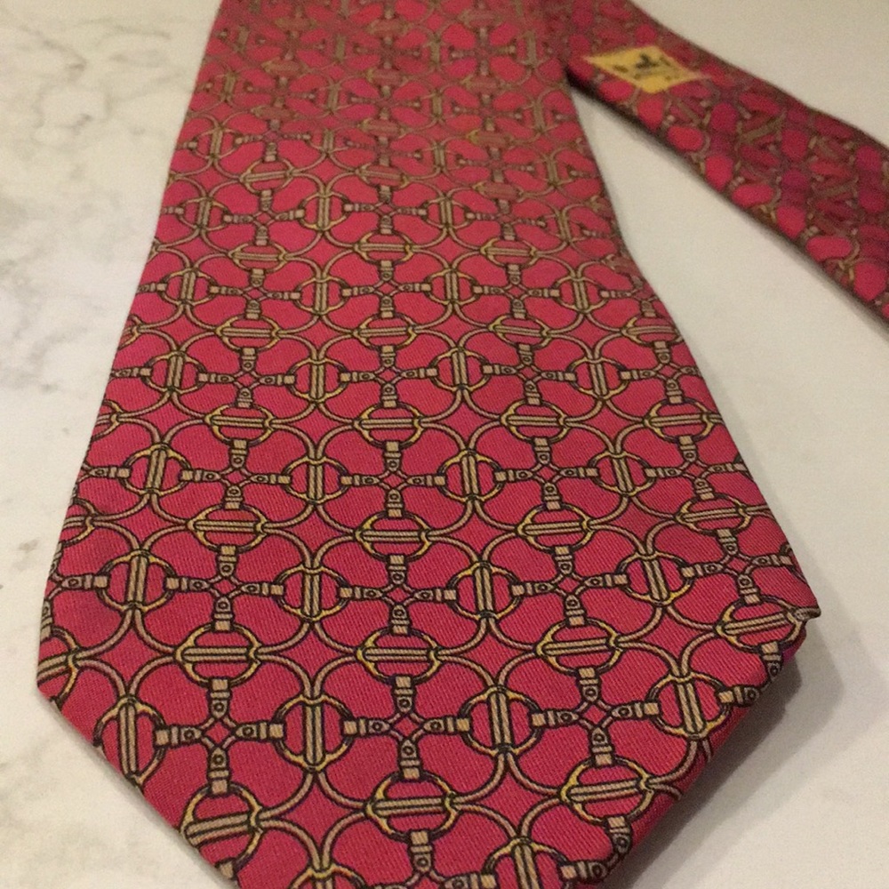 Hermès Paris red and gold silk tie